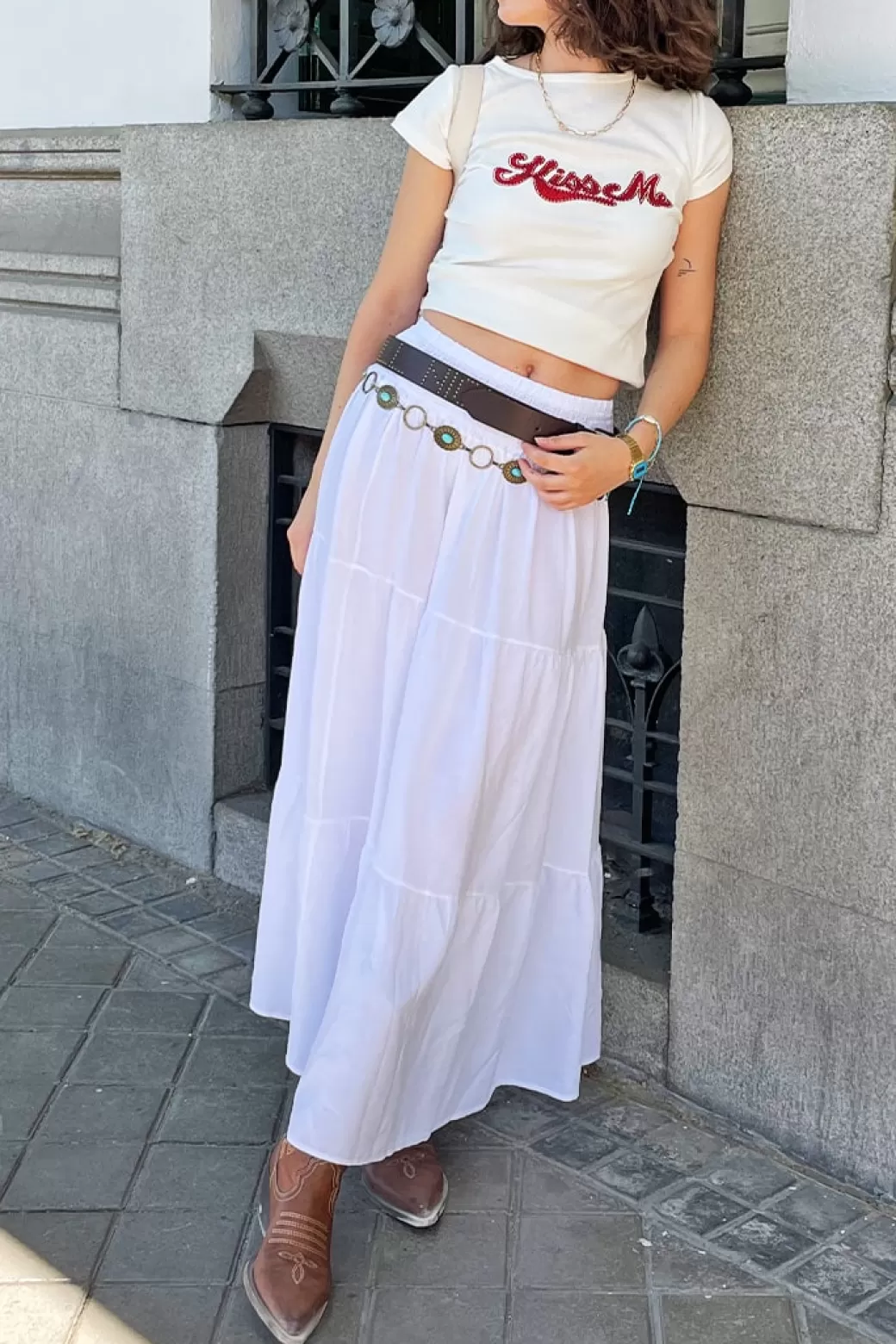 Subdued Long ruffle skirt< Faldas